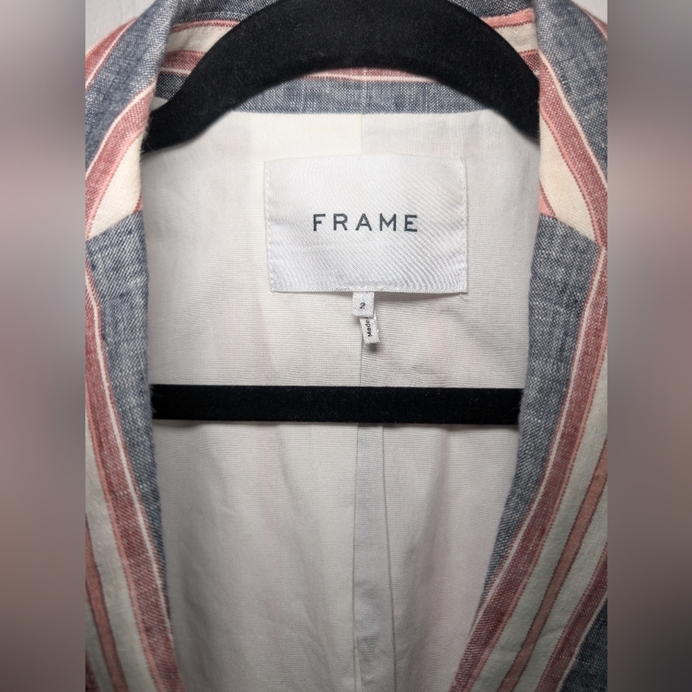 Frame Linen Denim Red and Blue Striped Blazer - Picture 9 of 10
